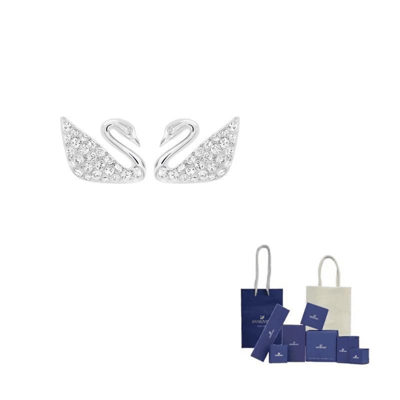 Swarovski Faux Crystal Stud Earrings White Gold Plated