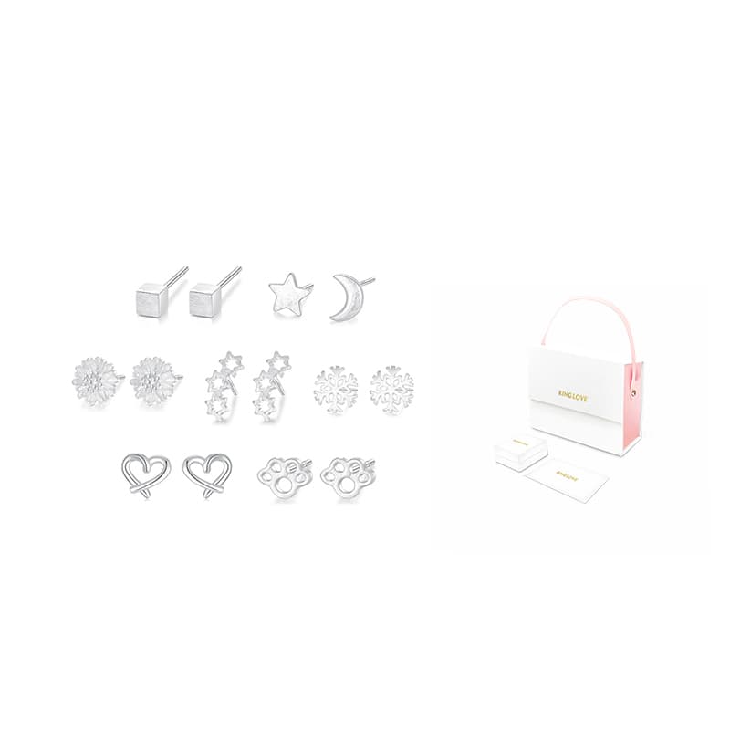 7 pairs of stud earrings a week plus a handheld gift box