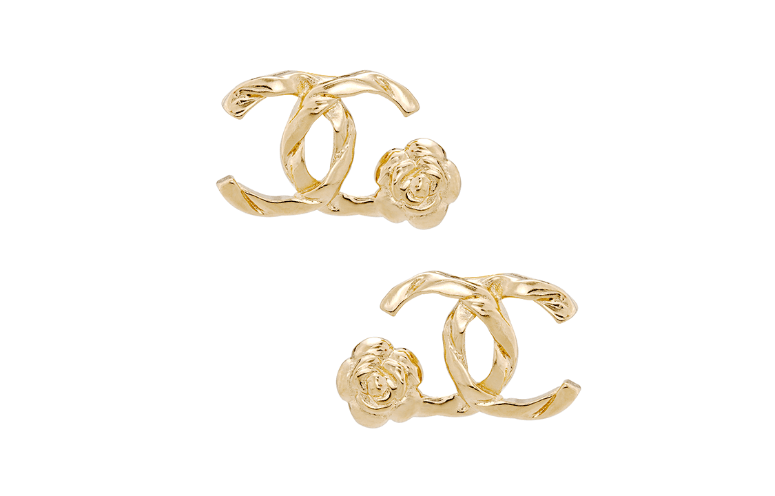 CHANEL Stud Earrings Gold Gold