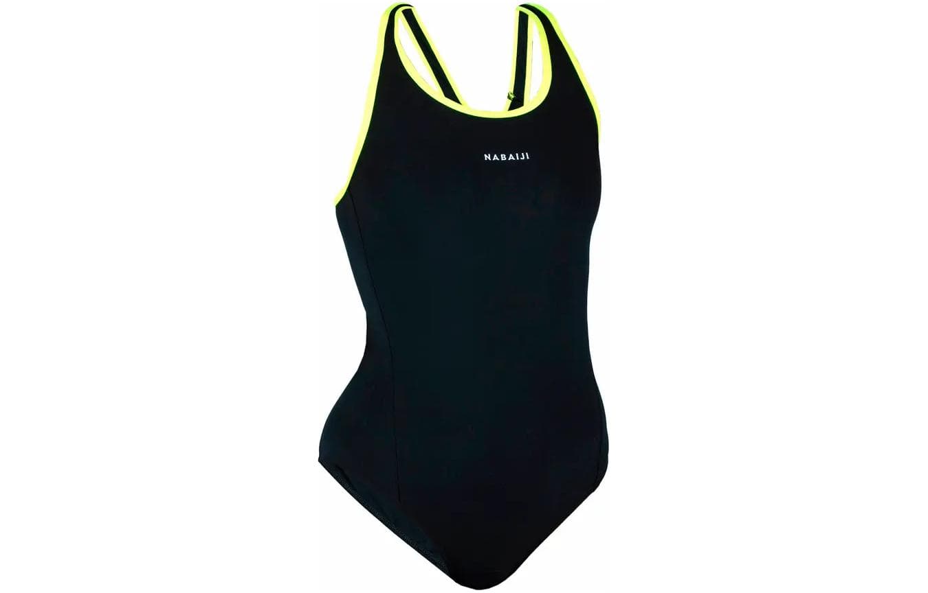 DECATHLON One piece Swimsuit Smoked Black/Neon Yellow