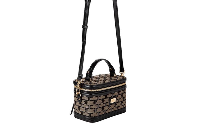 Elisabetta Franchi Cotton Travel Makeup Bag Licorice/Black