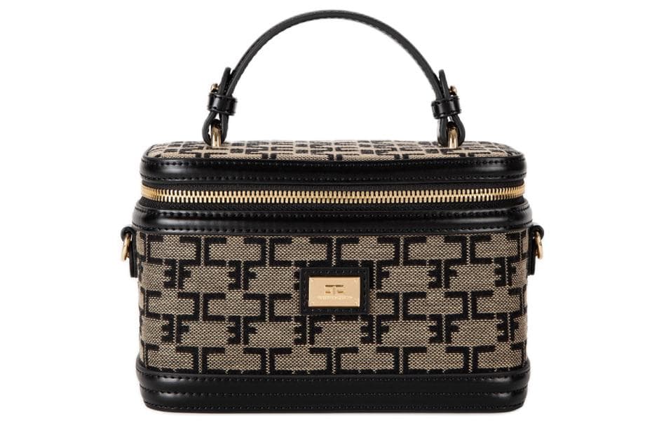 Elisabetta Franchi Cotton Travel Makeup Bag Licorice/Black Basic Set (Bag+Dust Bag)