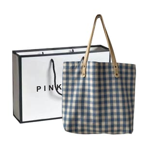 PINK·LAND Canvas Tote Bag, Shopping Bag, Canvas Bag, Shoulder Bag Light Blue Plaid Sub Bag/Dark Blue Plaid Bag
