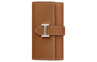 HERMES Bearn Silver Tone Buckle Epsom Calfskin Key Pouch 37 Gold Brown