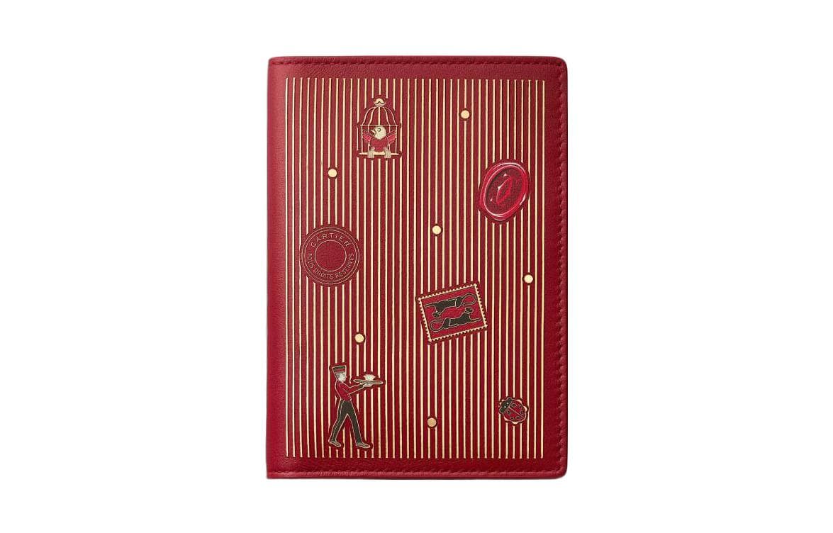 CARTIER Calfskin Passport Holder Red Basic Set (Bag+Dust Bag)