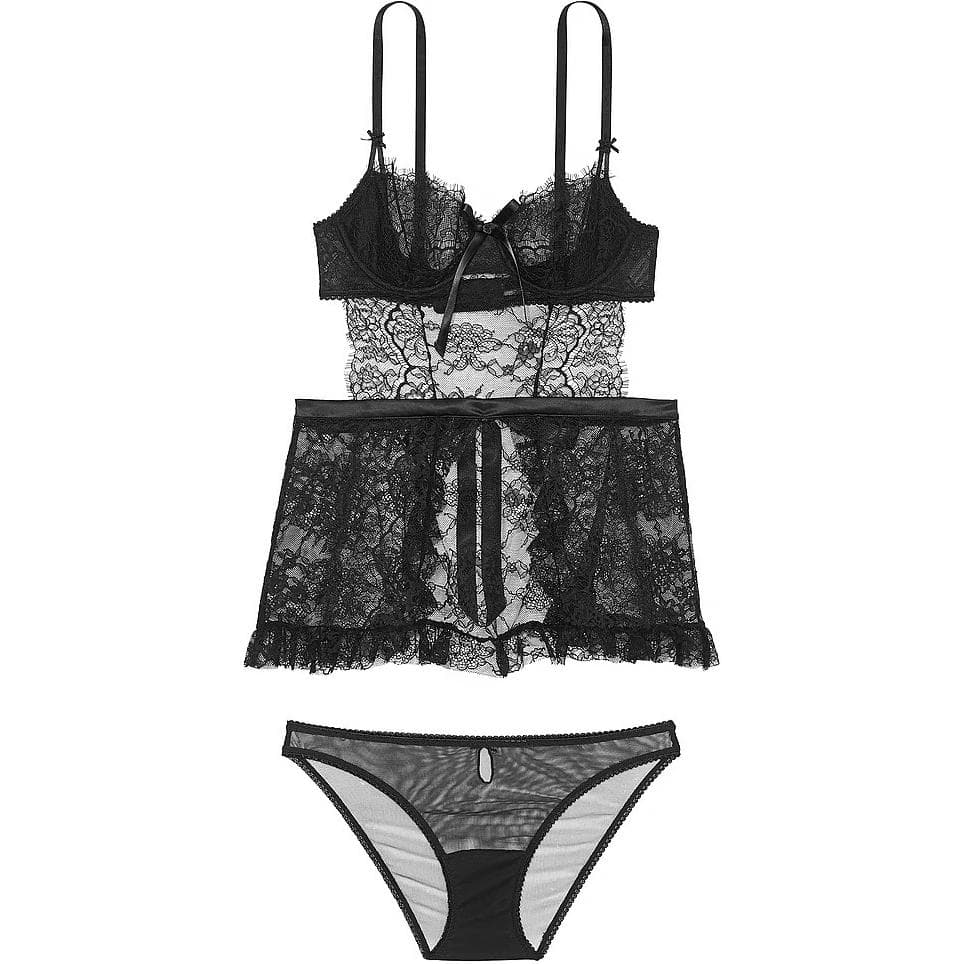 Victoria's Secret PINK/VERYSEXY Dream Angels WickedUnlined LaceApronSet Pajama Set Black Black