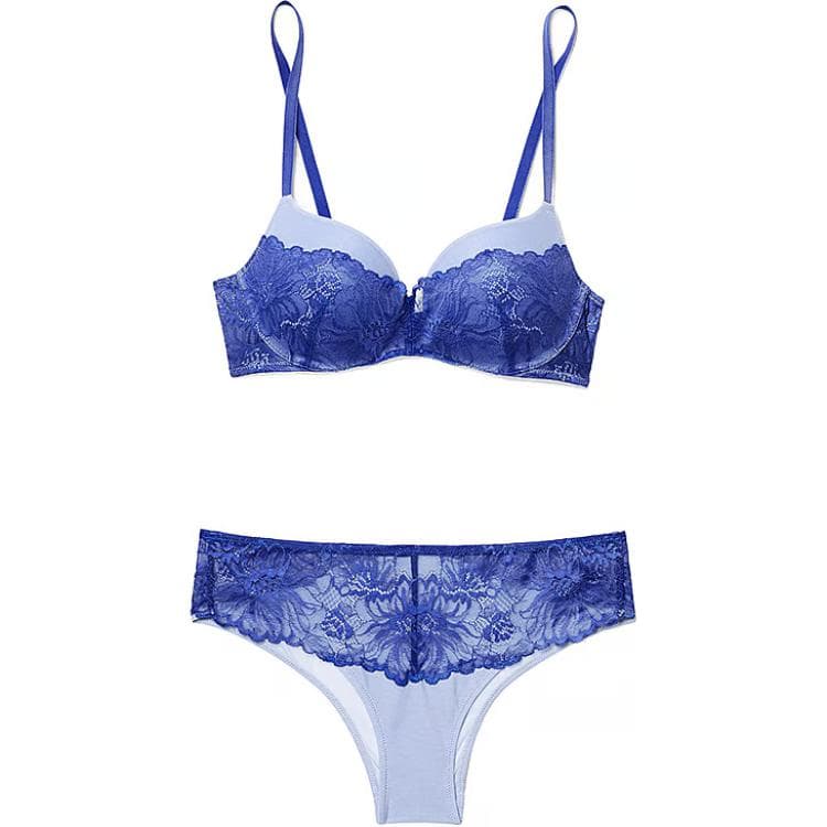 Victoria's Secret PINK Lace Patchwork Bra / Blue Set Blue Blue/Blue