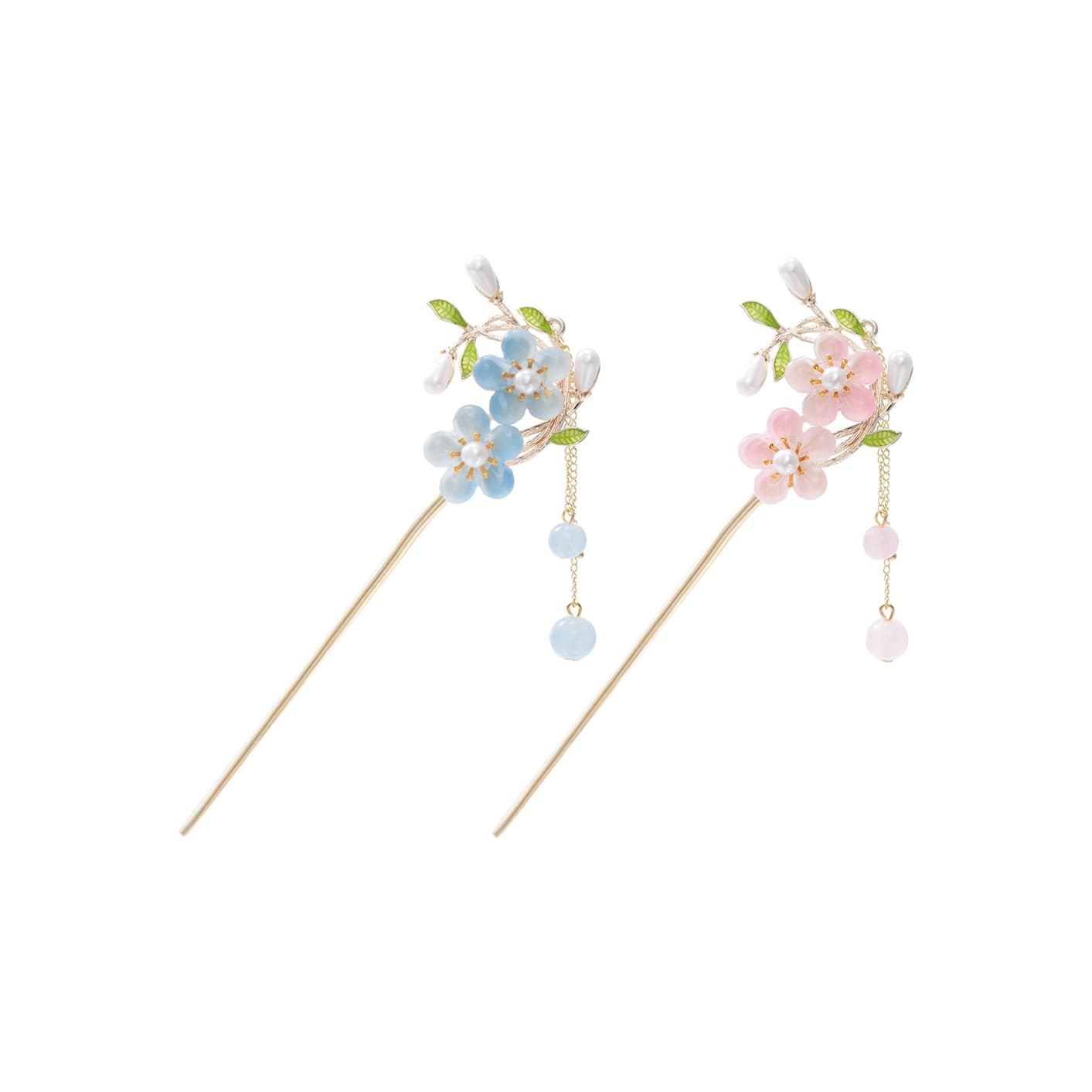 [Pink Double Peach Blossom+Blue Double Peach Blossom]2 Pcs
