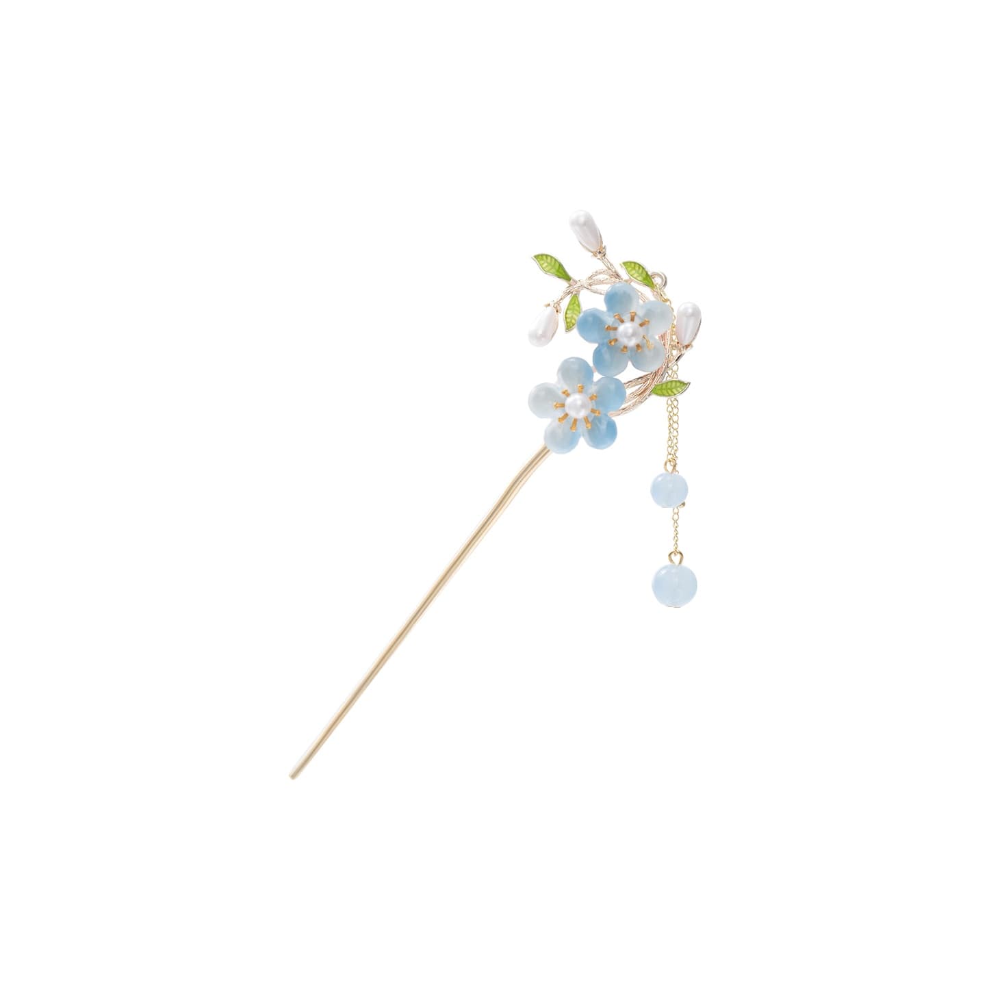 Traditional Chinese Style Tassel Hairpin[Blue Double Peach Blossom]