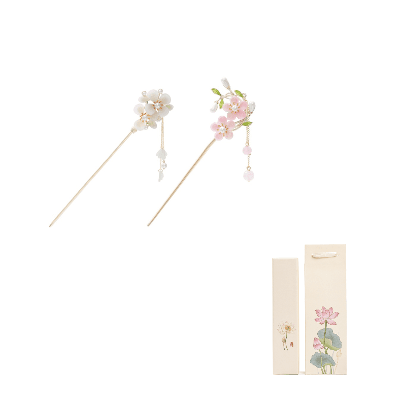 [White+Pink Double Peach Blossom]2 Pcs