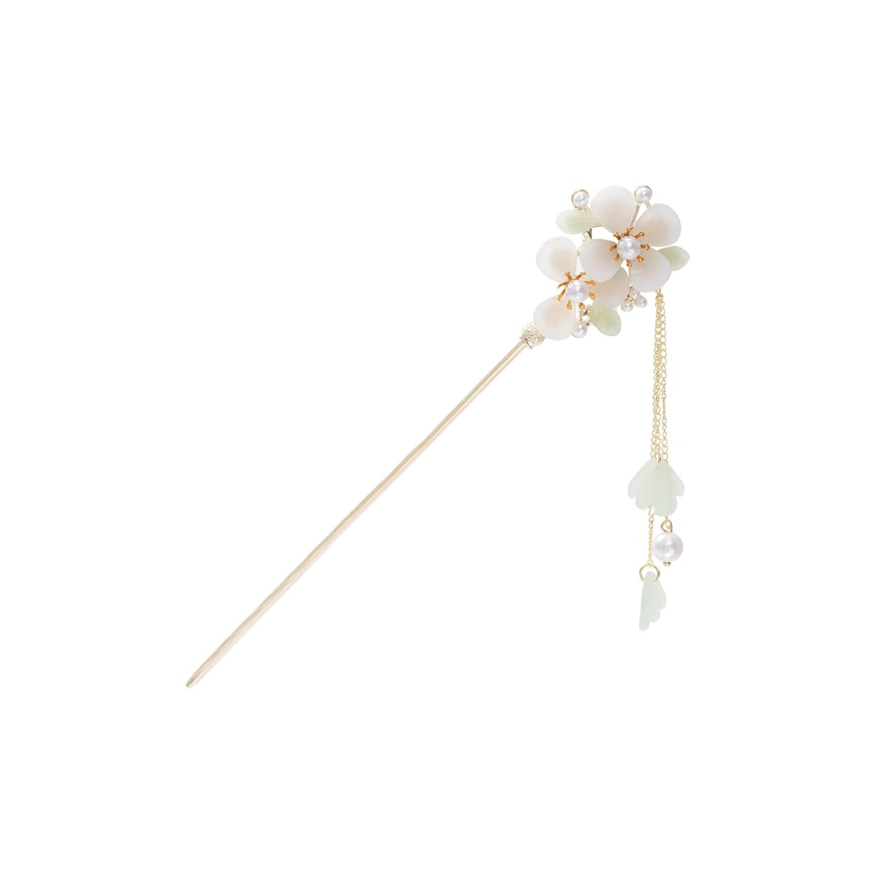 Traditional Chinese Style Tassel Hairpin[White Peach Blossom]