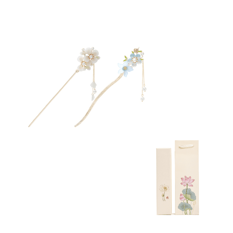 ZANC Hairpins Multiple Colors [White+Ice Blue]2 Pcs