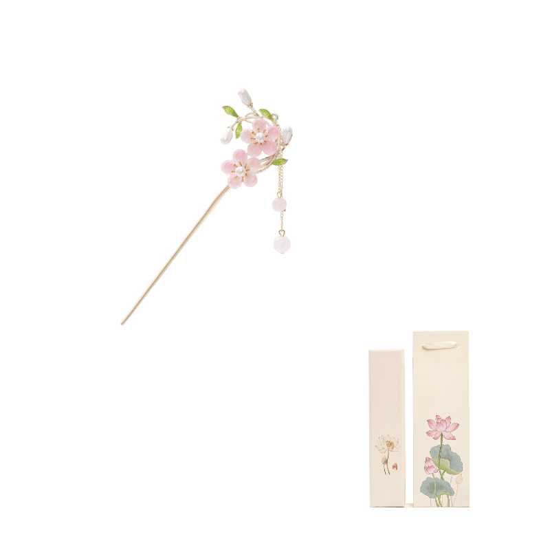 Traditional Chinese Style Tassel Hairpin[Pink Double Peach Blossom]