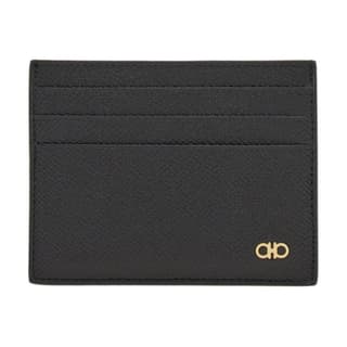 FERRAGAMO GANCINI Hammered Texture Calfskin Card Holder Card Holder Black