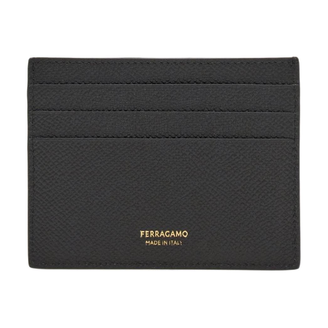 FERRAGAMO GANCINI Hammered Texture Calfskin Card Holder Card Holder Black