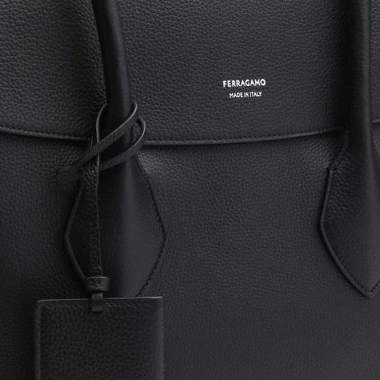 FERRAGAMO Hammered Texture Calfskin One Shoulder Crossbody Handheld Briefcase Black