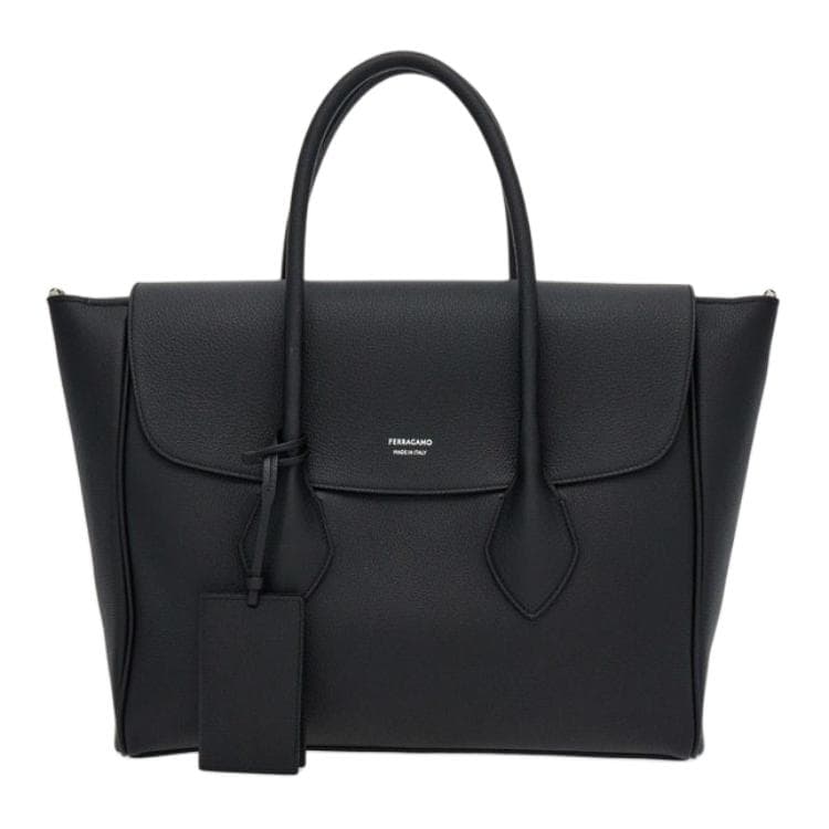 FERRAGAMO Hammered Texture Calfskin One Shoulder Crossbody Handheld Briefcase Black Gift Set(Basic Set+Box+Shopping Bag)