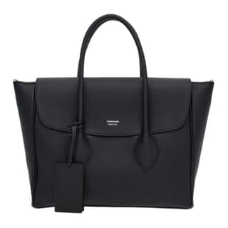 FERRAGAMO Hammered Texture Calfskin One Shoulder Crossbody Handheld Briefcase Black