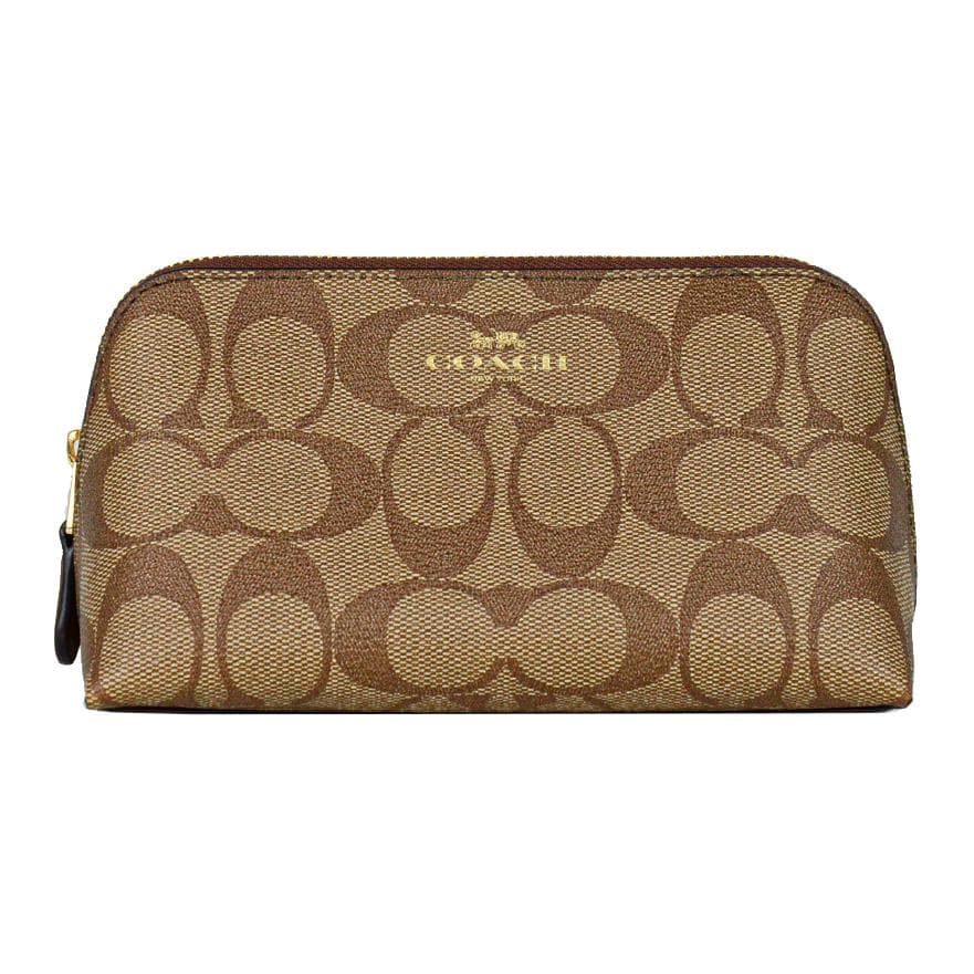 COACH Coated Canvas Clutch Makeup Bag Khaki & Saddle Khaki & Saddle