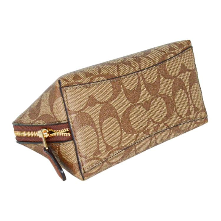 COACH Coated Canvas Clutch Makeup Bag Khaki & Saddle