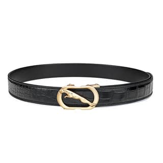 JAGUAR Premium Business Genuine Automatic Buckle Crocodile Gold Width 3.5cm