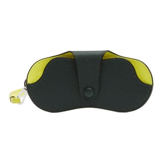 Valextra Calfskin Eyeglass Pouch Mini Deep Green With Lemon Yellow
