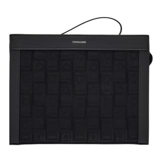 FERRAGAMO Calfskin Textile Clutch Black
