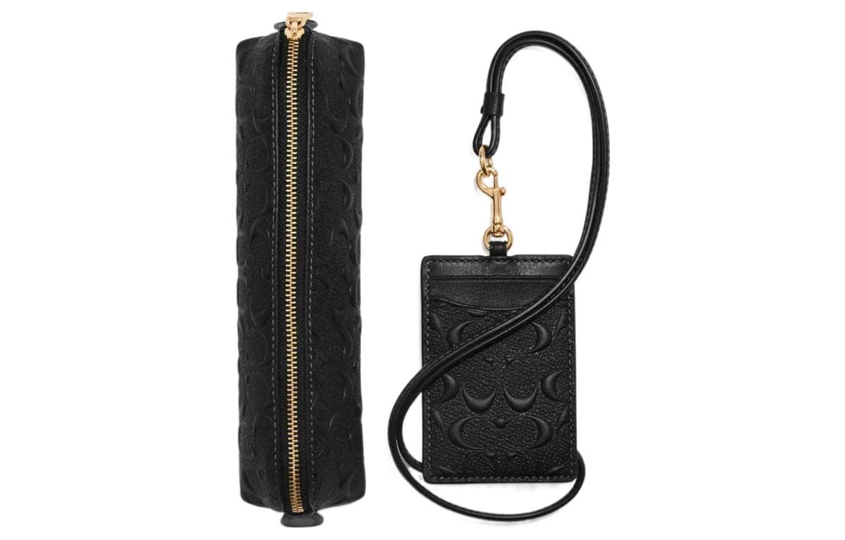 COACH Pencil Case Smooth Calfskin Pencil Case Makeup Bag Document Bag Gift Box Included Small Black