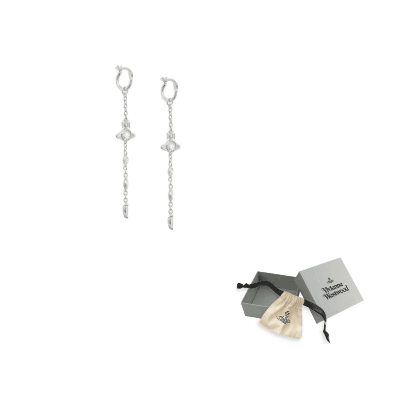 Vivienne Westwood Brand Logo Recycled White Silver Drop Earrings Platinum Platinum