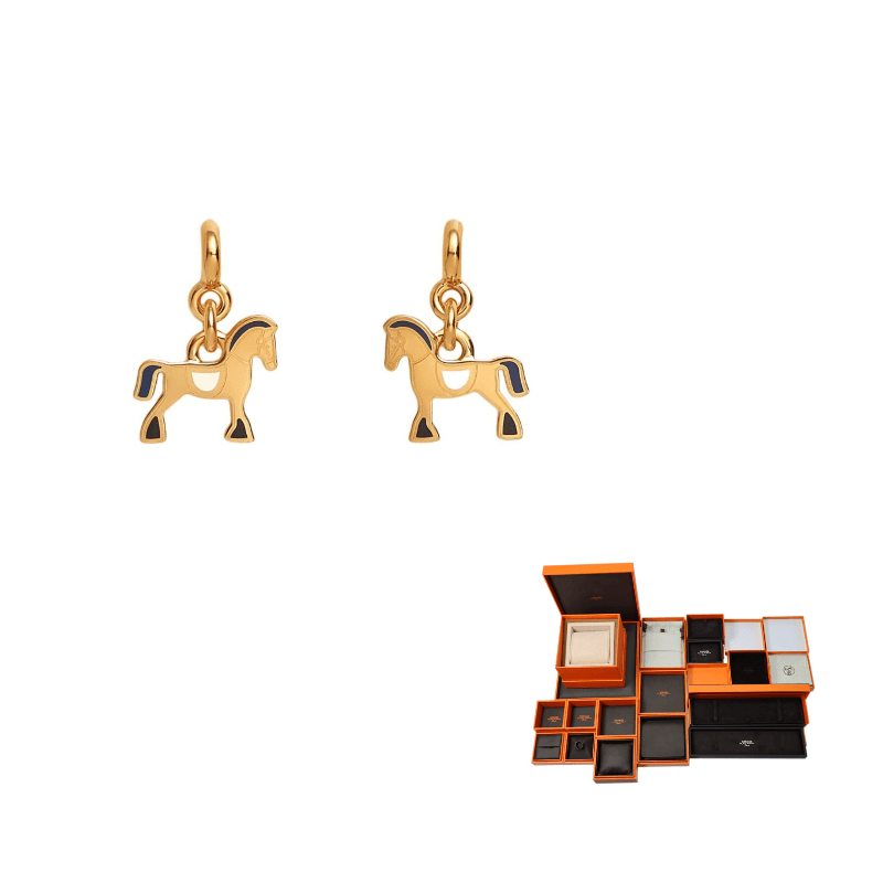 HERMES Cheval Metal Gold Plated Earrings Gold Gold