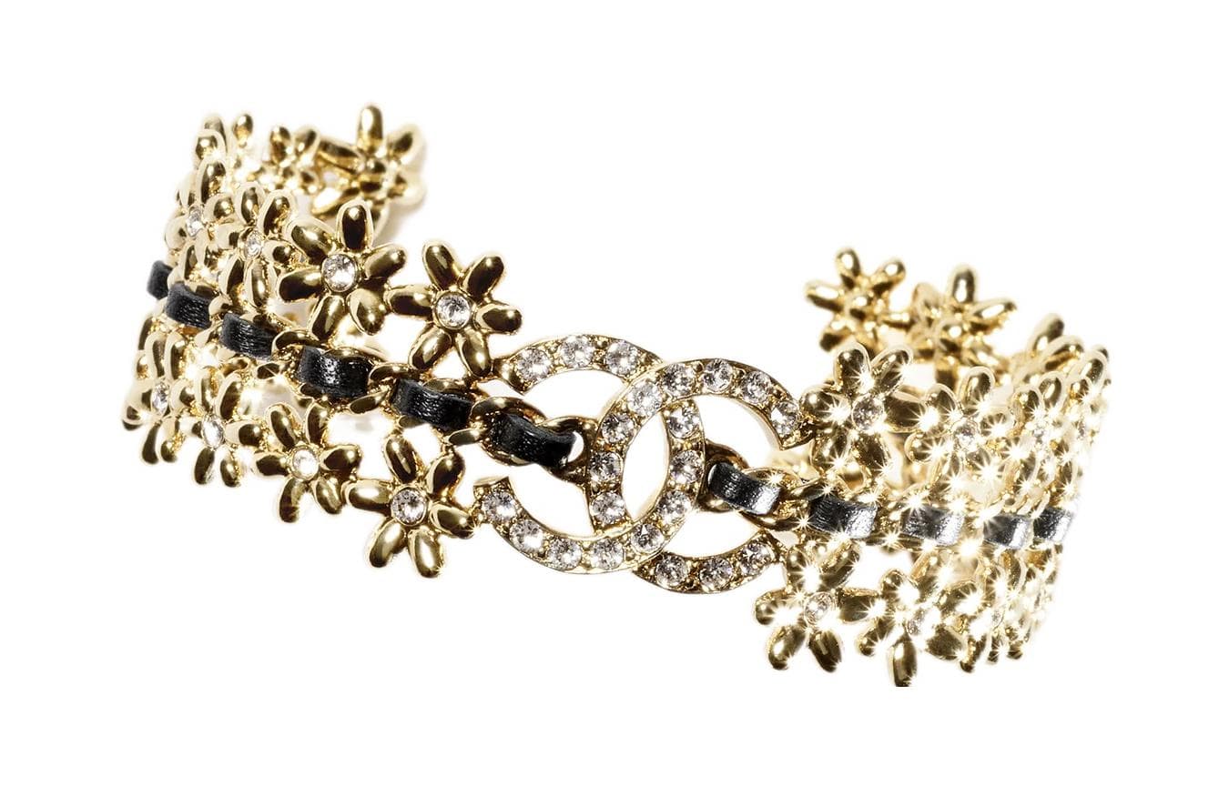 CHANEL Metal, Sheepskin, Rhinestone Bangles Gold Gold