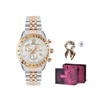 VERSACE Wrist Quartz Movement Stainless Steel Watchband White Dial Box Limited Edition+Silk Scarf