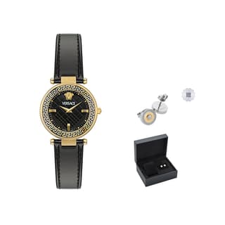 VERSACE Wrist Quartz Movement 36mm Black Dial Watch Box Limited Edition+Silk Scarf
