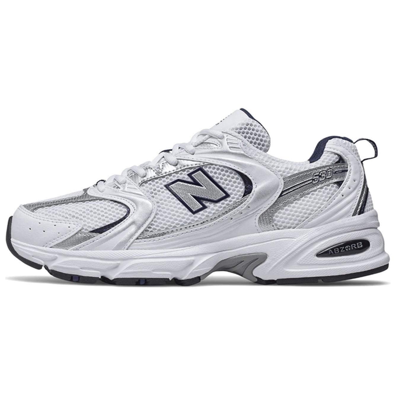 New Balance NB 530 Classic Retro Synthetic Mesh Fabric LowTop Silver White BWidth (Compact)