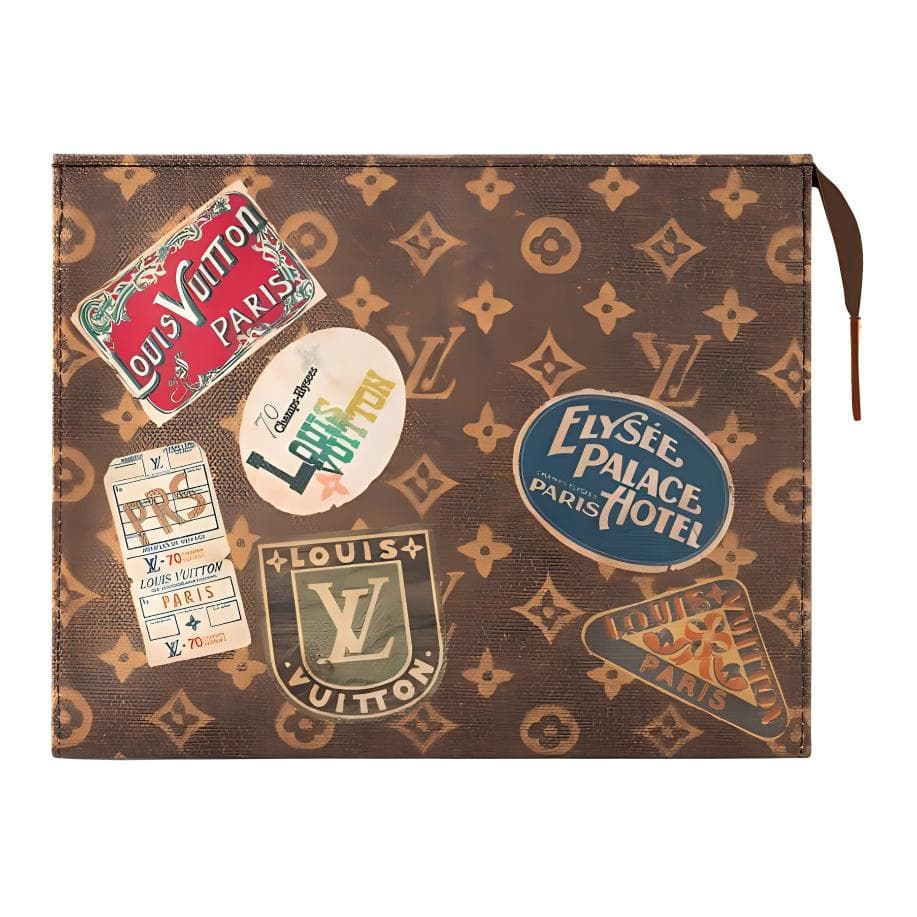 LOUIS VUITTON Coated Canvas Clutch Extra Large Brown Basic Set (Bag+Dust Bag)