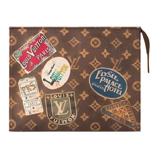 LOUIS VUITTON Coated Canvas Clutch Extra Large Brown