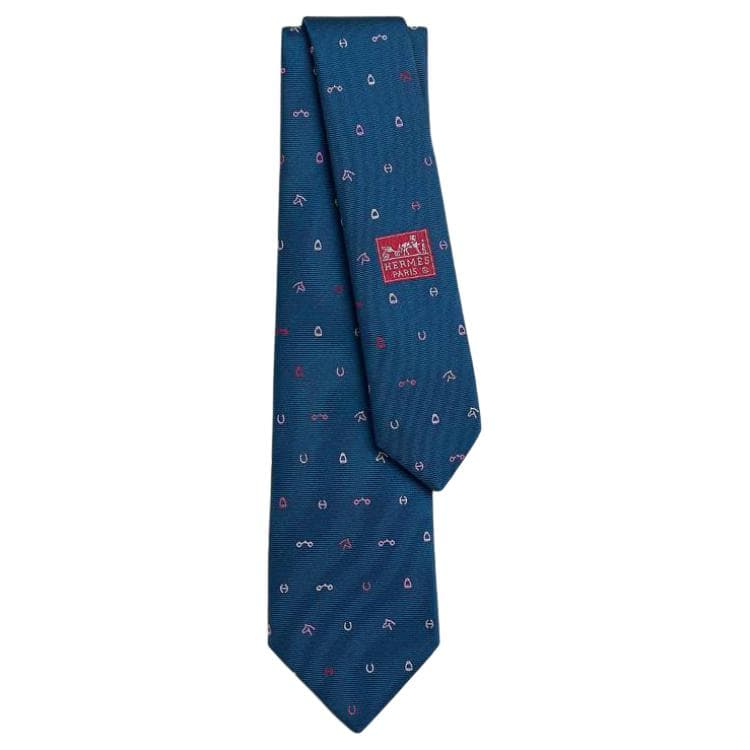 HERMES Silk Ties Denim Color