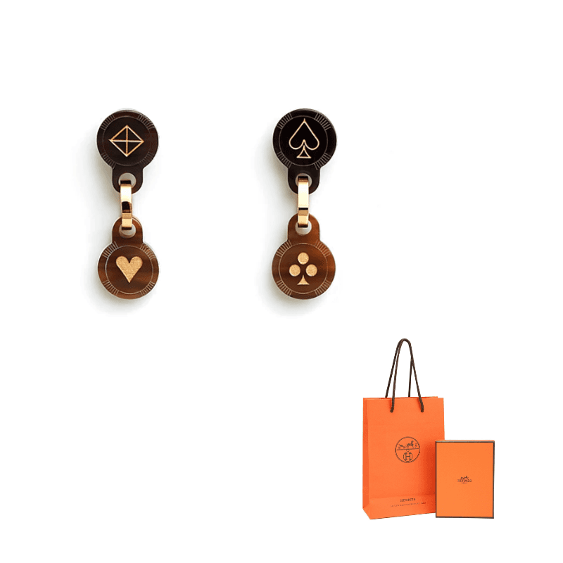 HERMES Gold Paint Earrings Multicolor