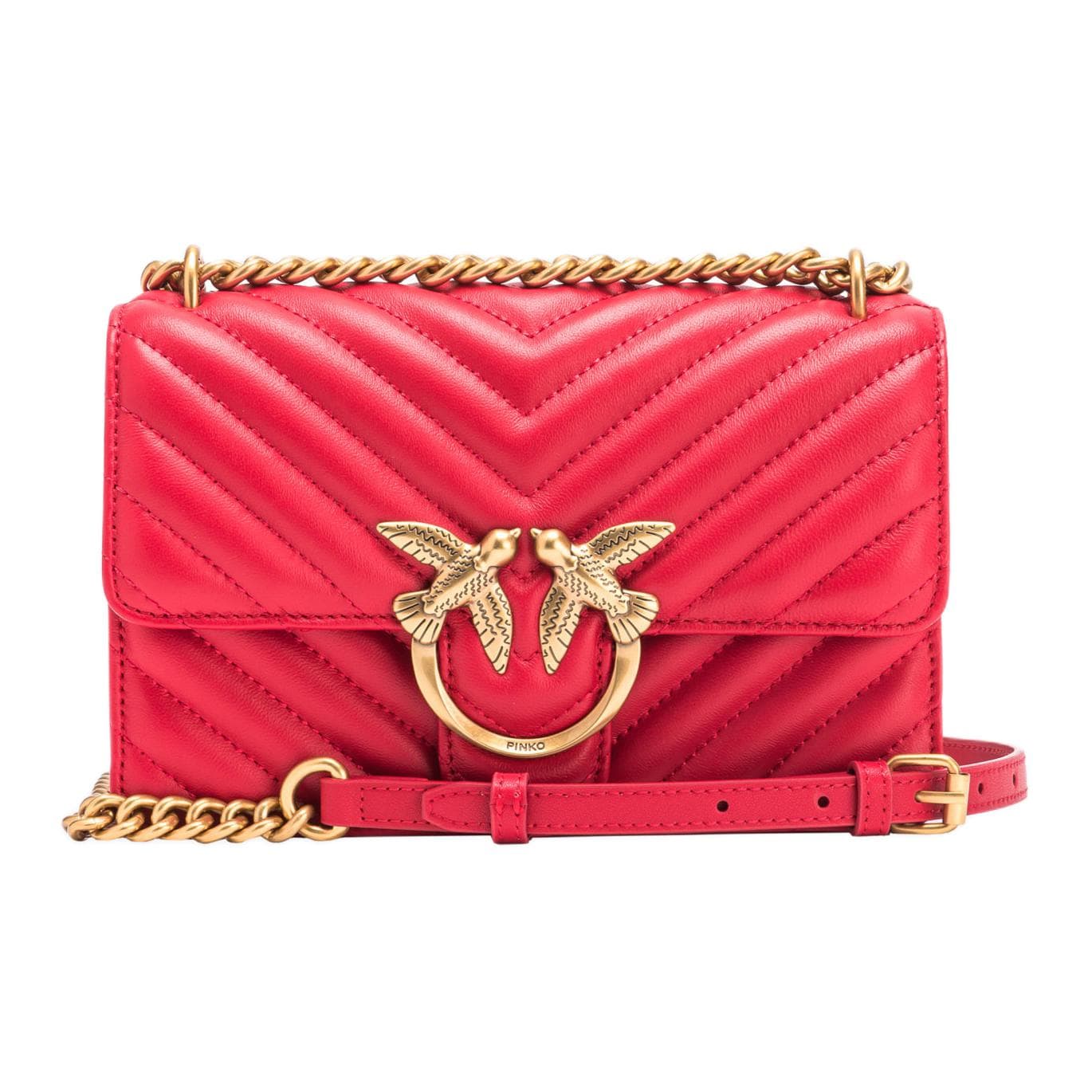 PINKO Sheepskin Crossbody Bag, Shoulder Bag Red Basic Set (Bag+Dust Bag)
