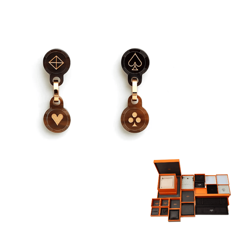HERMES Gold Paint Earrings Multicolor