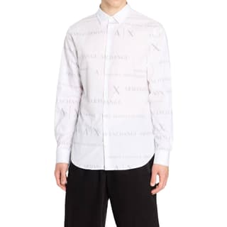 ARMANI EXCHANGE Sustainability Values Regular Fit Organic Cotton Poplin All Over Logo Shirt