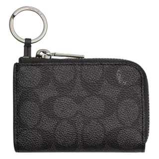 COACH SignatureCanvas Coated Canvas Key Pouch Regular Charcoal