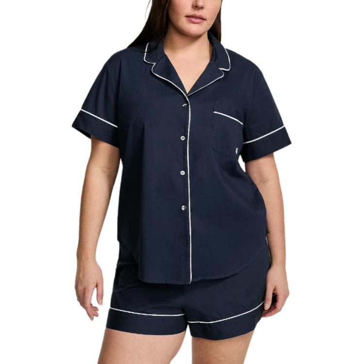 Victoria's Secret Solid Color Short Sleeved Shorts/Navy Blue Pajama Set Marine Blue