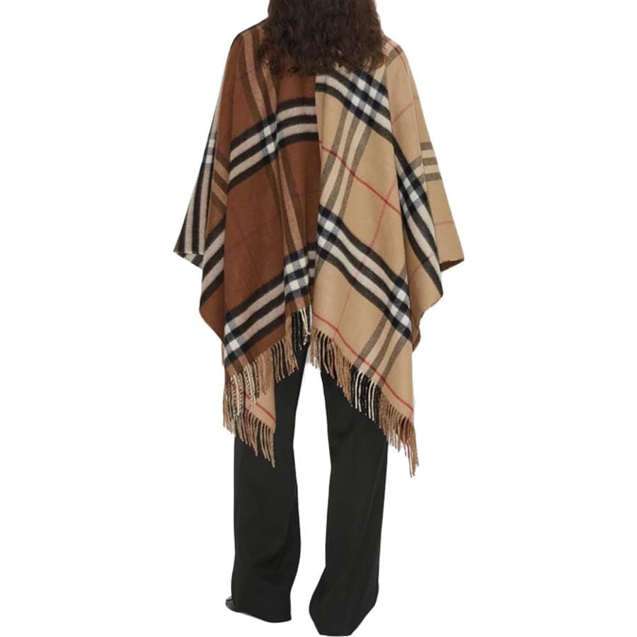 【Previous Season】Contrast check fringed cape