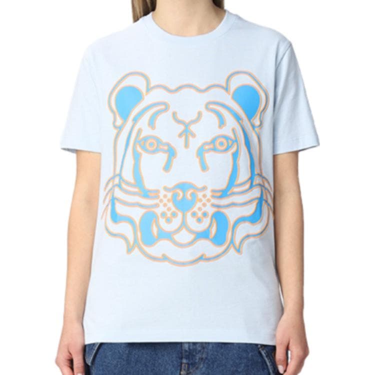 KENZO SS22 Neon Tiger Print Pullover Short Sleeved T Shirt White Blue