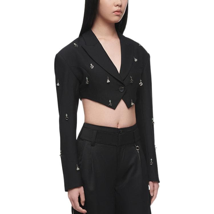 Feng Chen Wang Business Suits Black Suit Collar Moderate Straight Fit