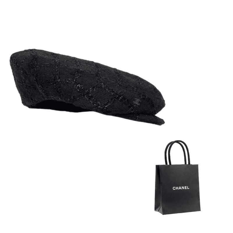 CHANEL Wool, Cotton Berets Black Black