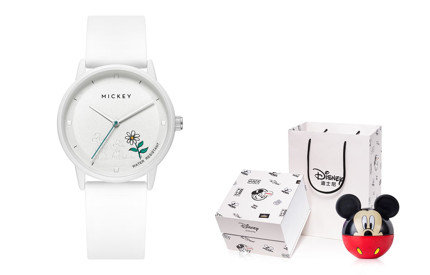 Disney Mickey Series Quartz Movement Silicone Strap Watch Watch White Dial