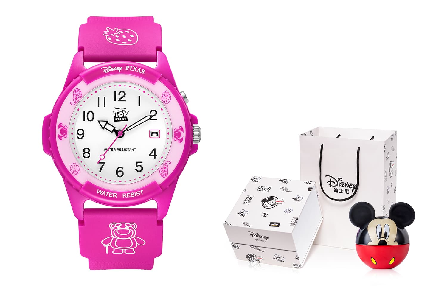 Disney Strawberry Bear Series Quartz Movement Silicone Strap Watch Watch White Dial