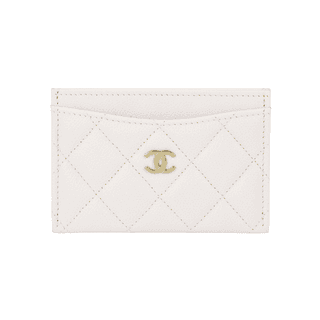 CHANEL Grain Calfskin Coin Purse, Card Holder Regular White